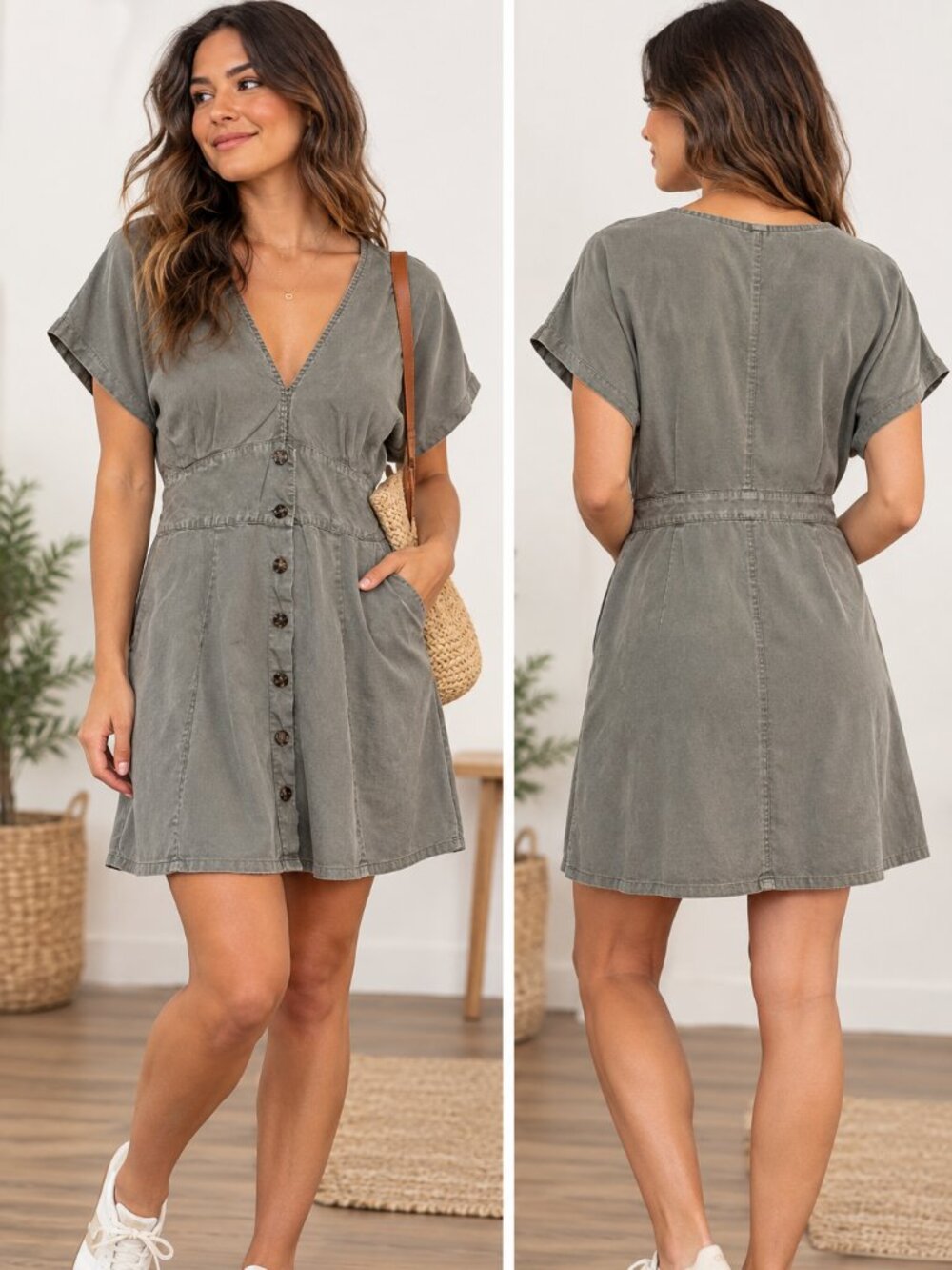 Marine Layer Women’s Sm Olive Green Shirt Dress Button Front Lyocell **READ